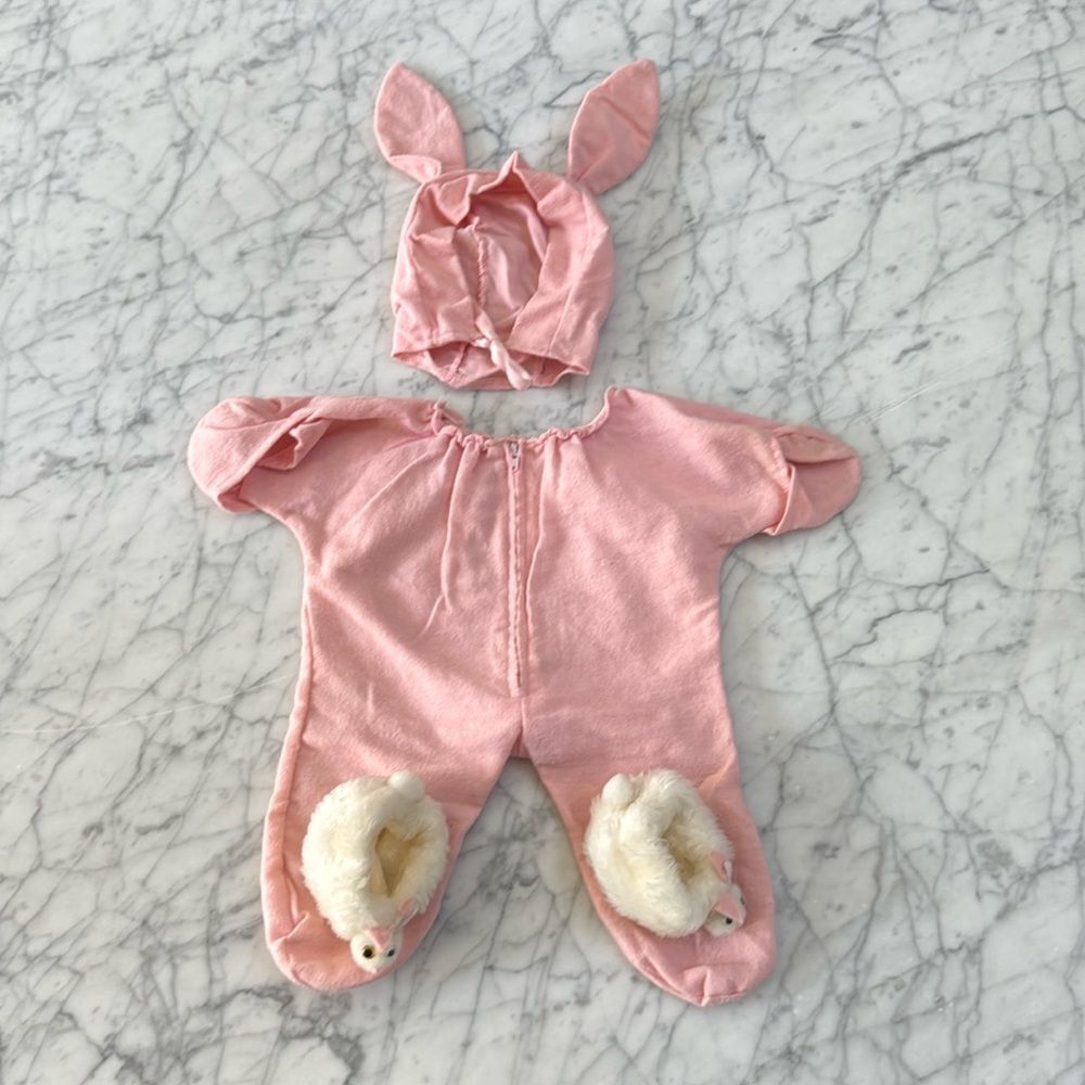 Handmade Infant Doll Bunny Ear Tail Outfit Hat Slippers